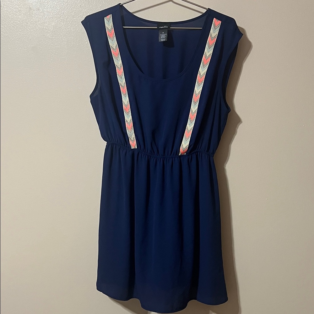Rue21 Navy Dress with Pink Chevron Accents